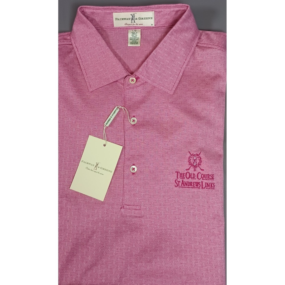 Fairway & Greene NWT Polo Shirt Mens pink The Old Course at St Andrews Golf